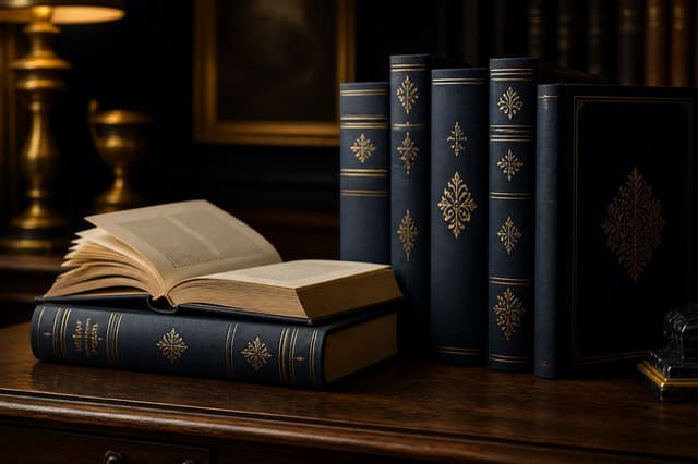 Hardcover books with gold-stamped spines